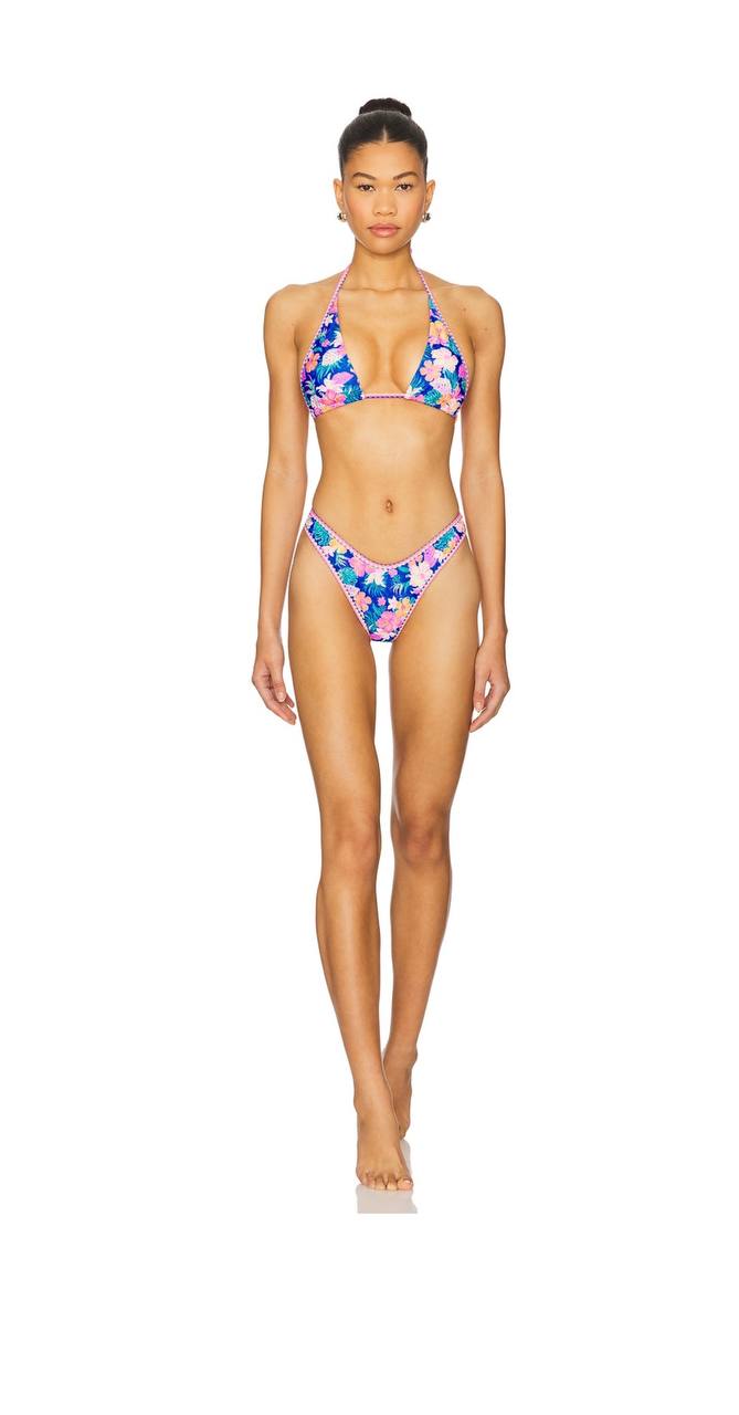 High Leg Thong Bikini Bottom in Electric Palms