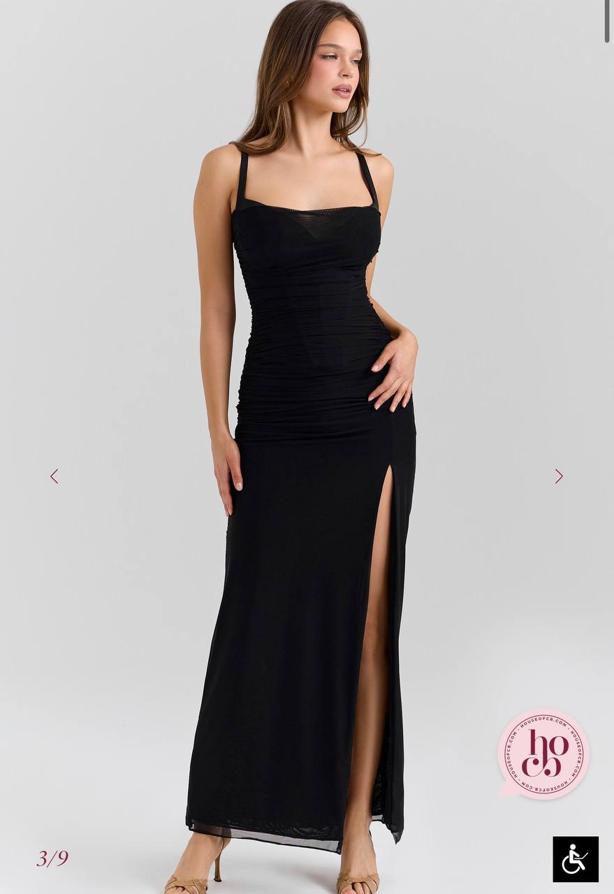 Lini Black Mesh Maxi Dress