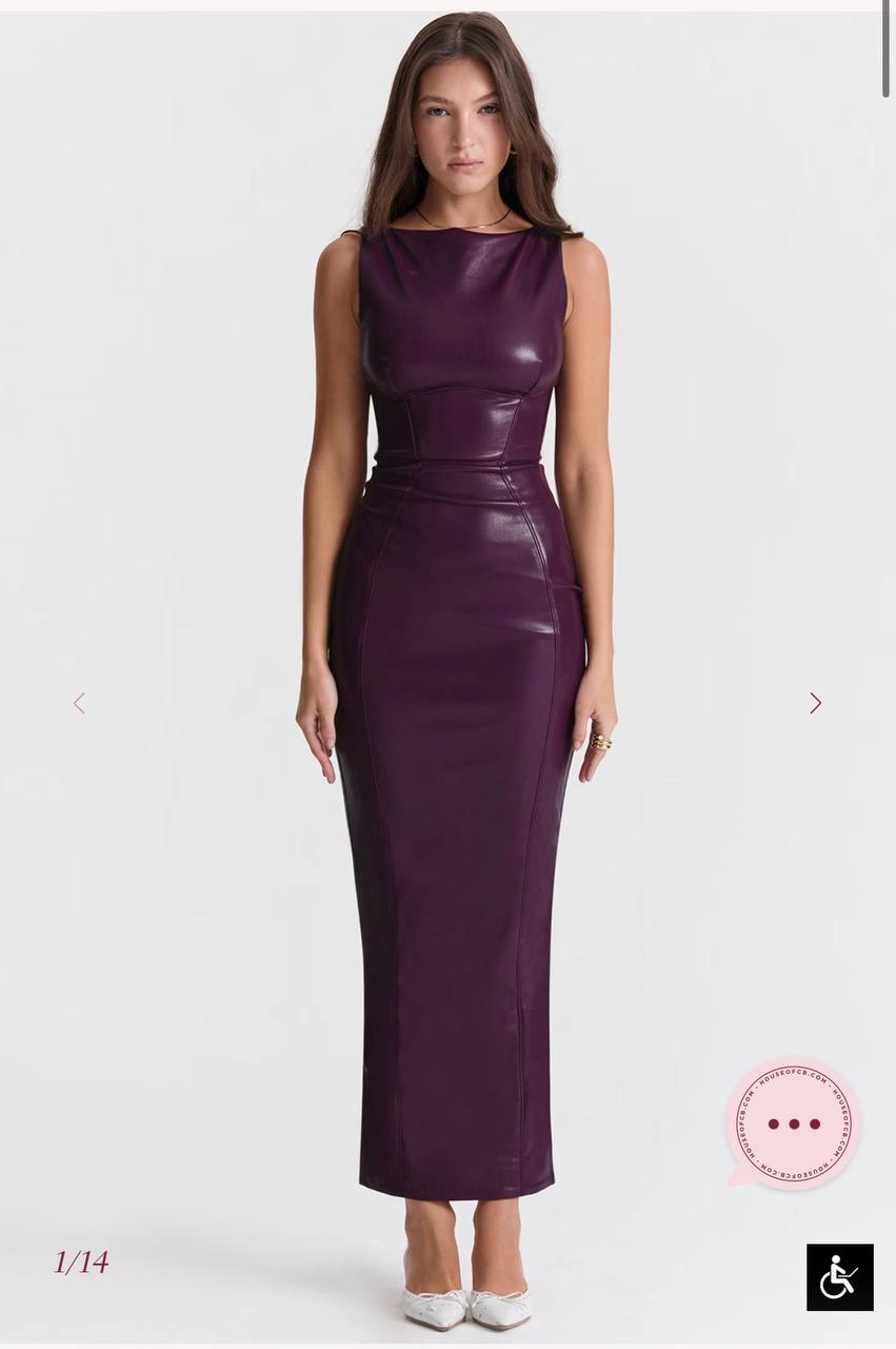 Sahara Merlot Vegan Leather Maxi Dress