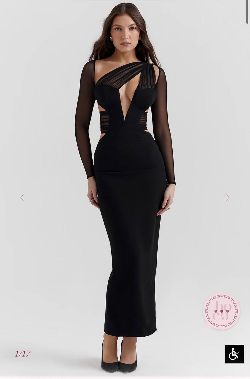 Zahra Black Plunge Maxi Dress