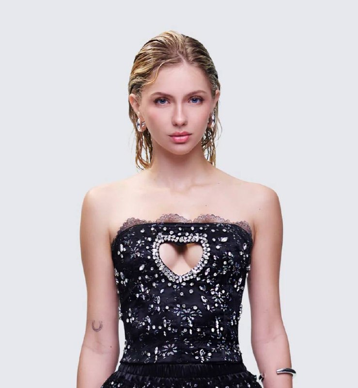 Love Hand-Beaded Rhinestone Black Corset Top