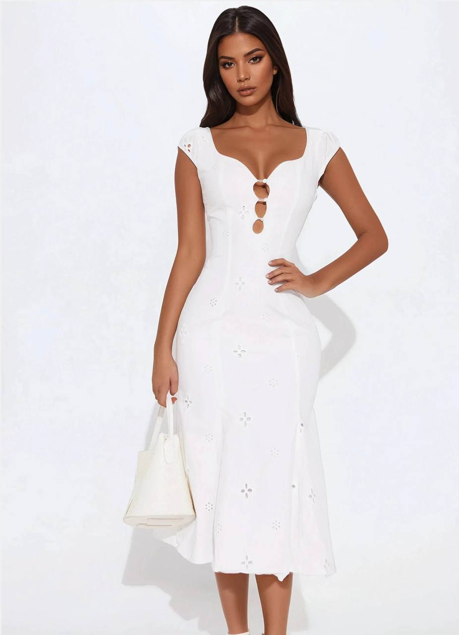 Feeling Lovely Eyelet Midi Dress White