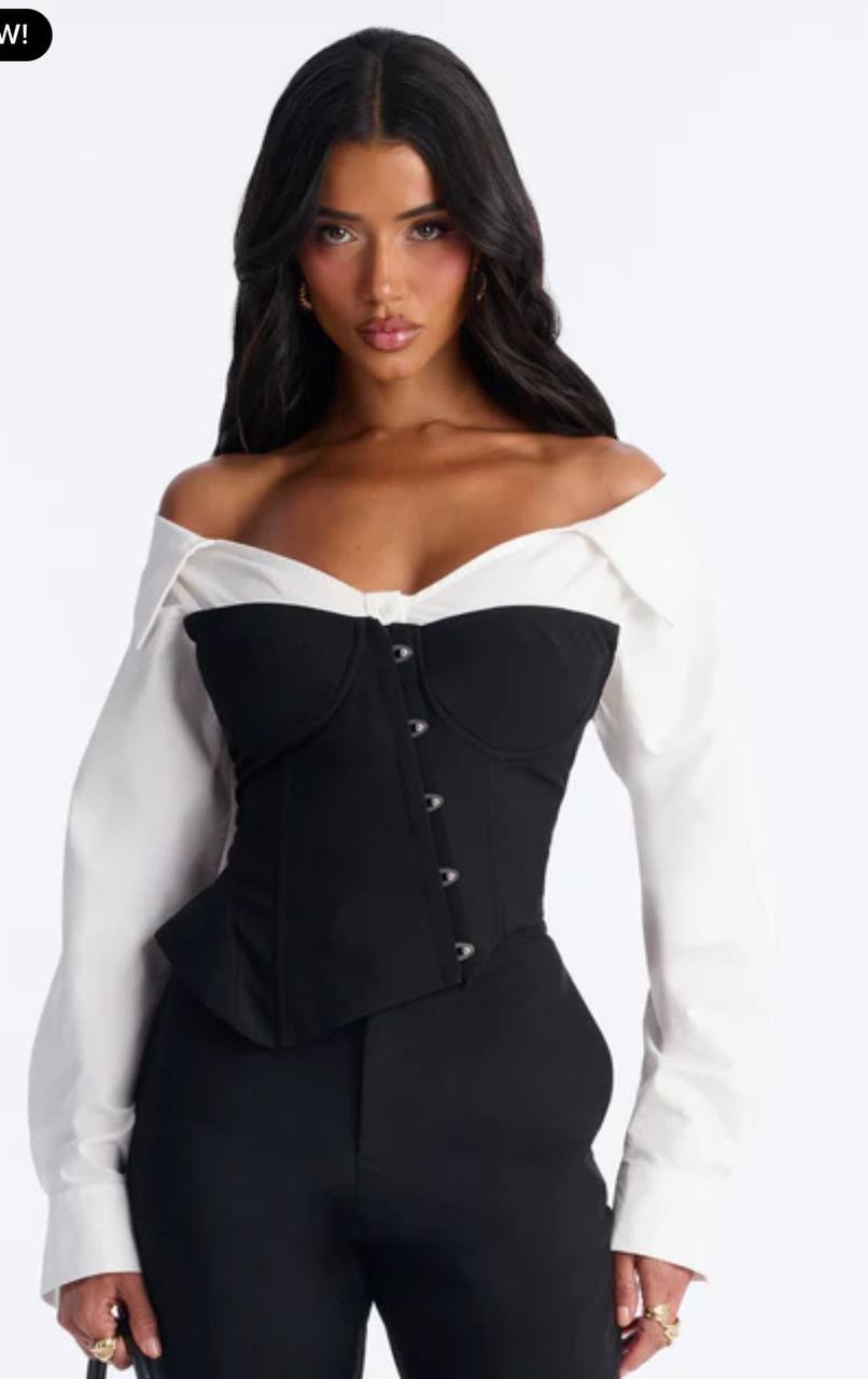 Full Bloom Corset Top Black White