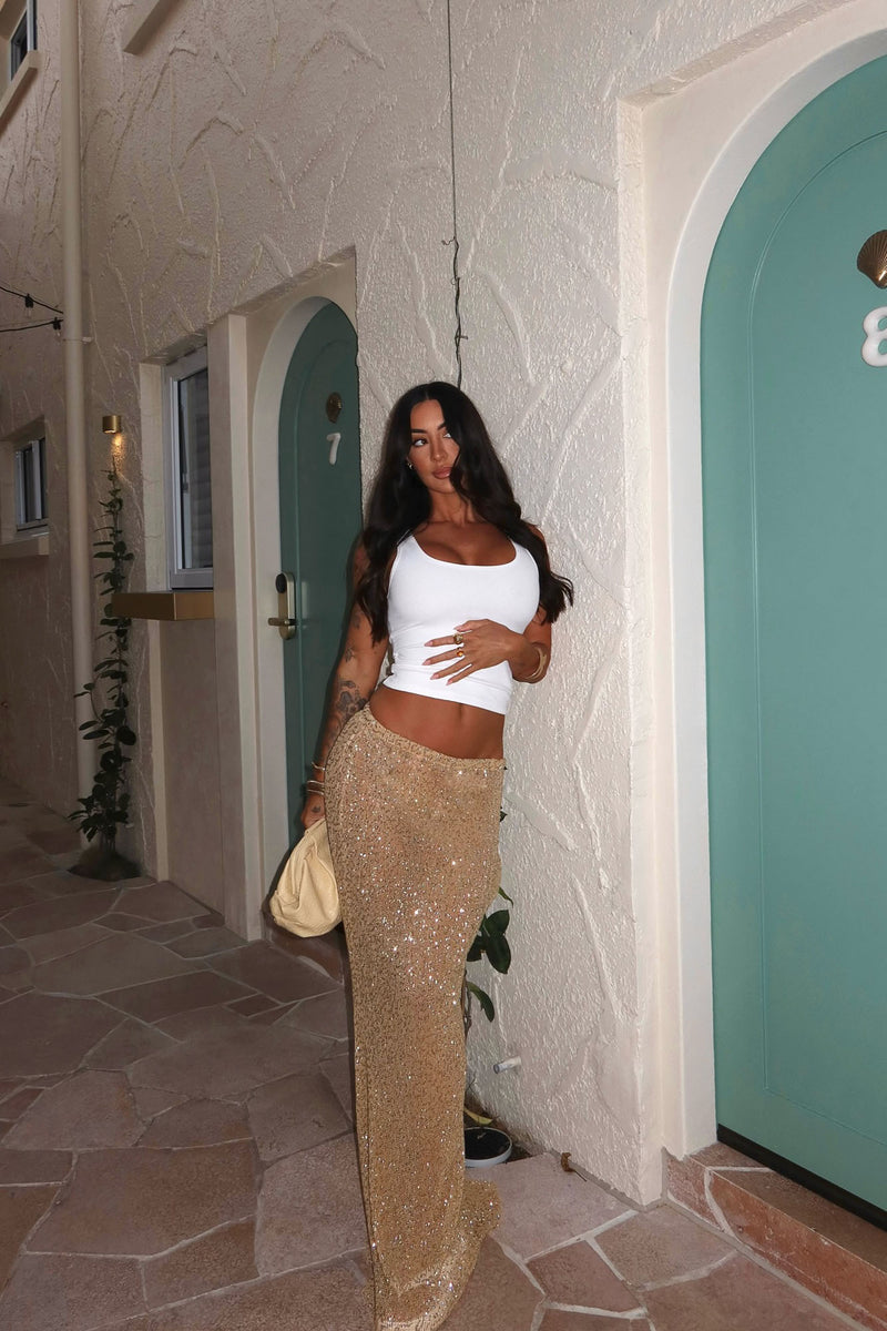 Lost In Paradise Sequin Maxi Skirt Gold
