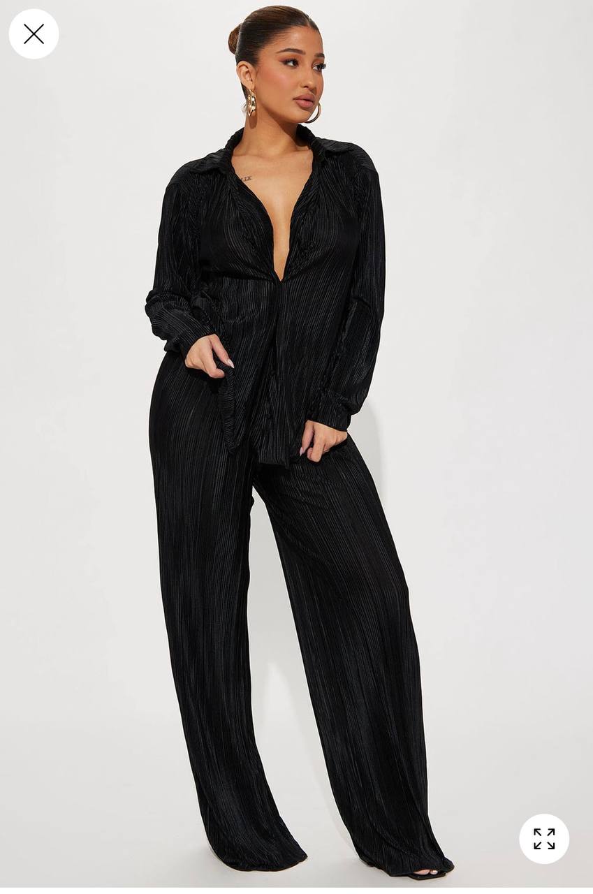 If It Plisse You Pant Set Black