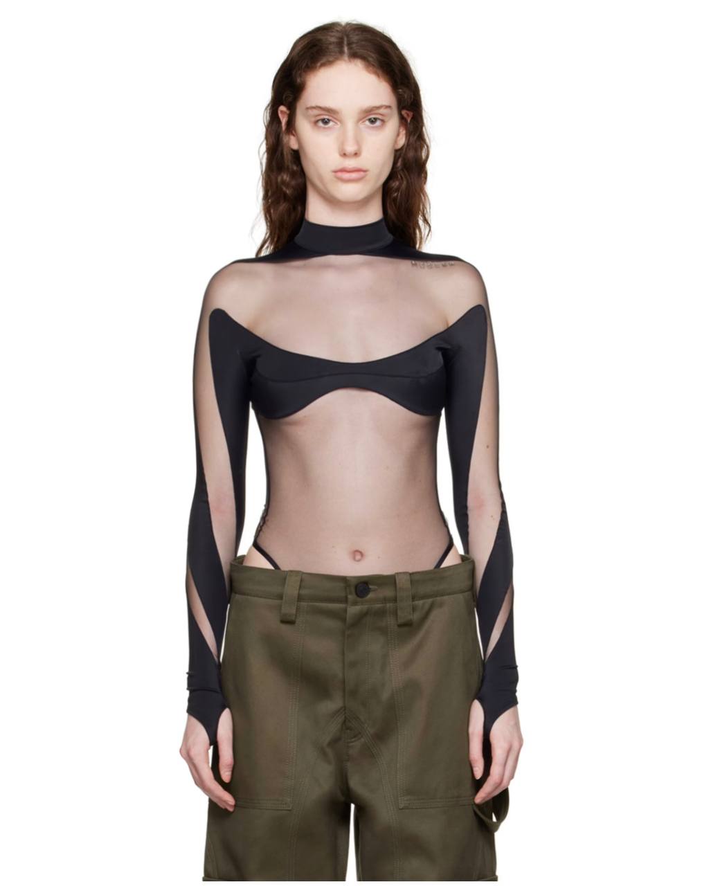 Mugler Illusion Bodysuit Black Sheer