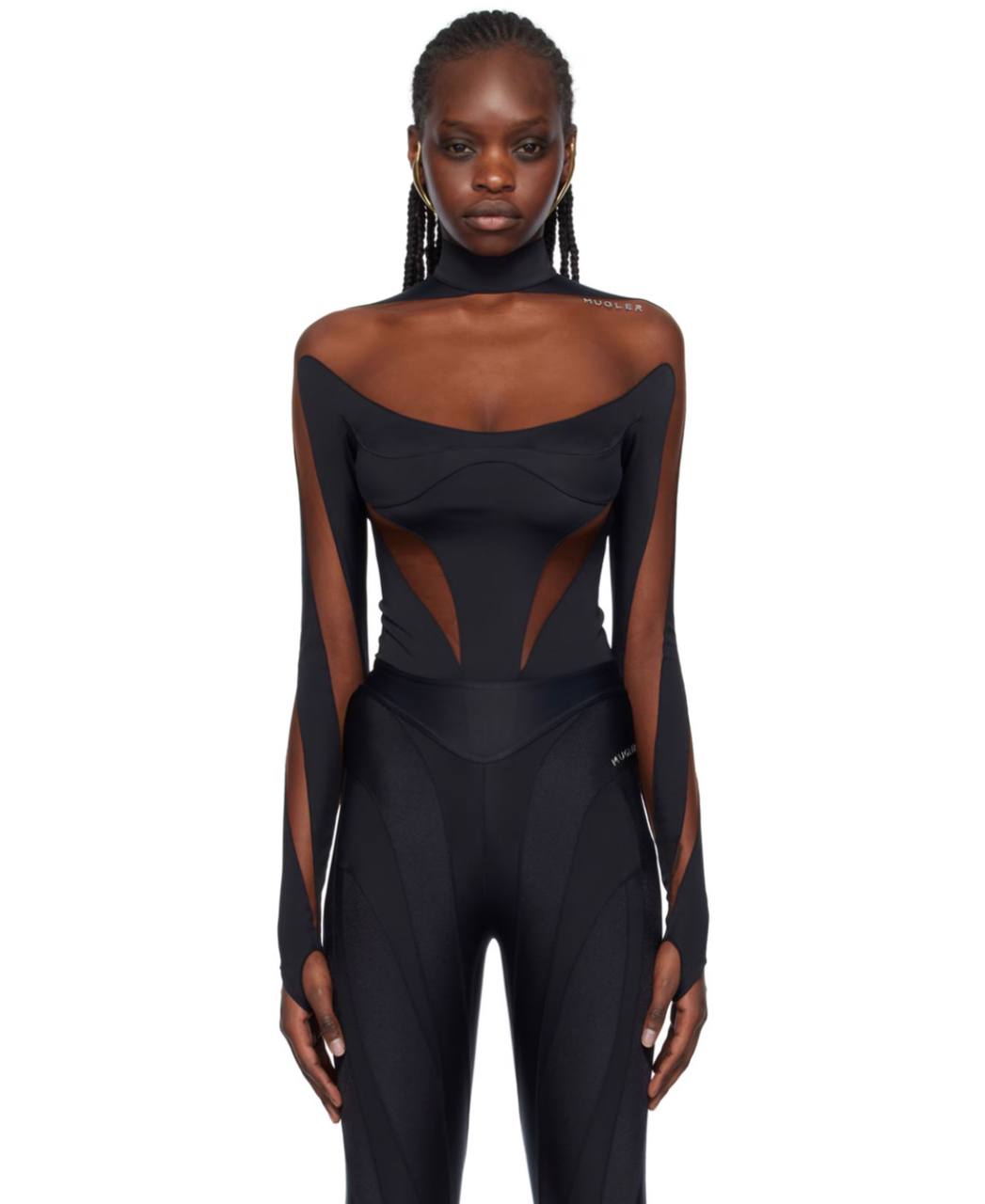 Mugler Illusion Bodysuit Black