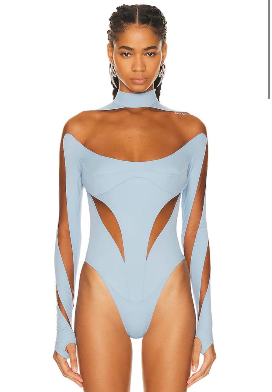 Mugler Illusion Cut Bodysuit Baby Blue