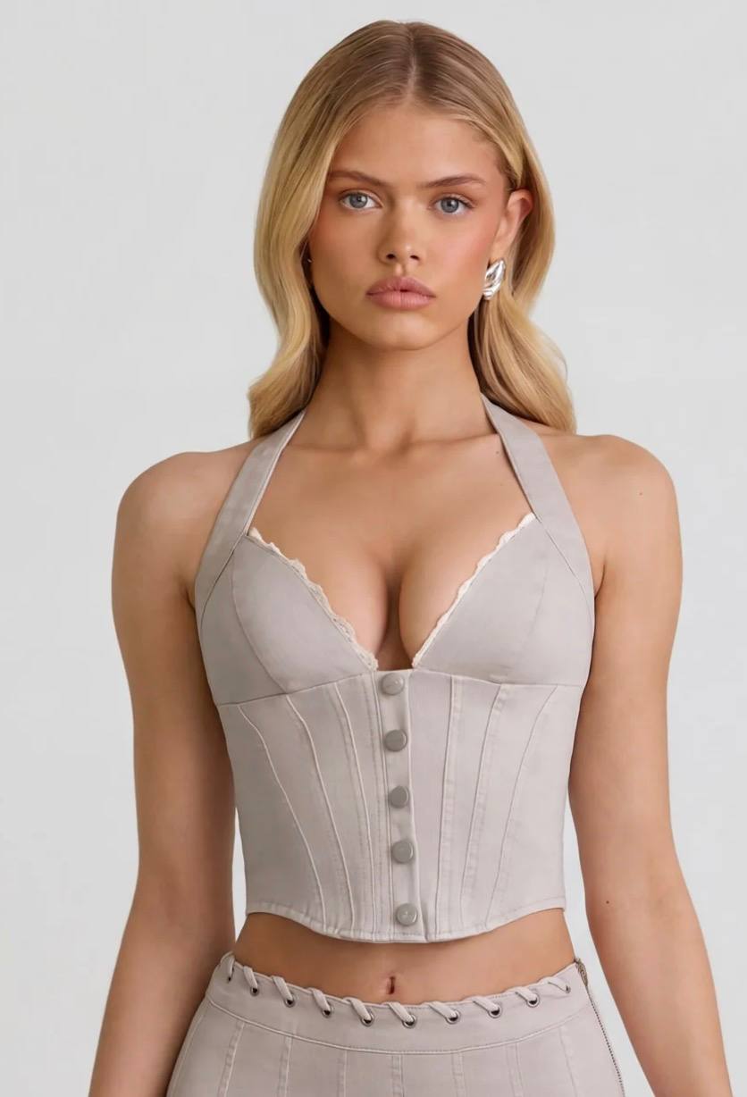 Lotta Halterneck Corset Top Ecru