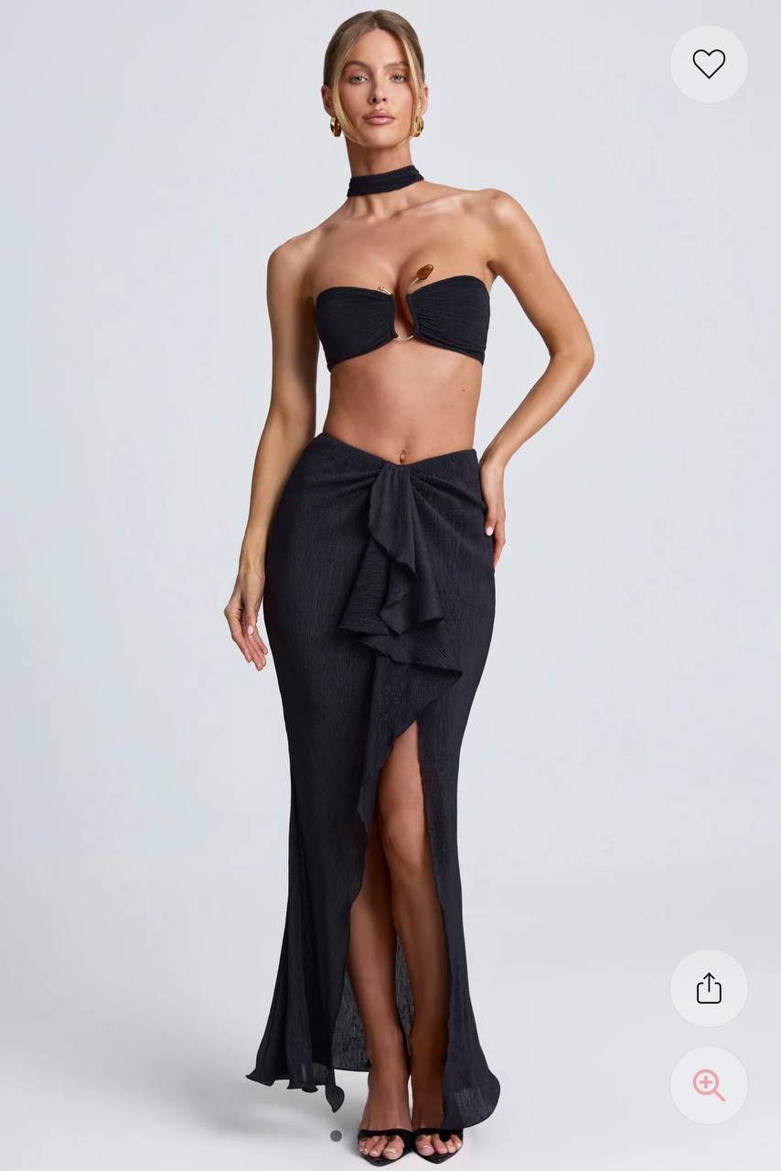 Ondine Ruffle Maxi Skirt Set Black