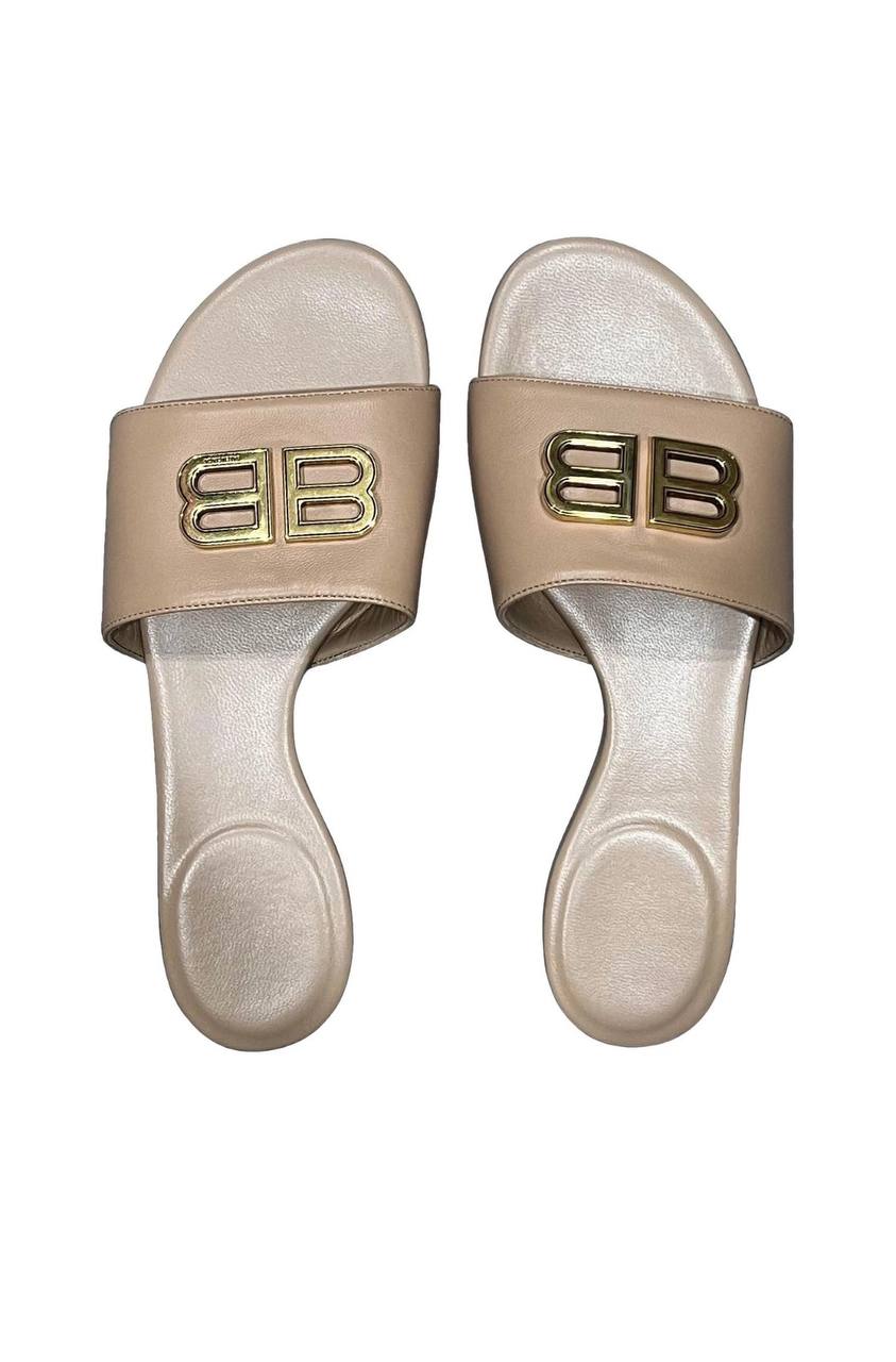 Balenciaga BB Logo Leather Sandals Beige