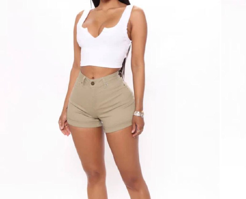 No Muffin Top Denim Shorts Khaki