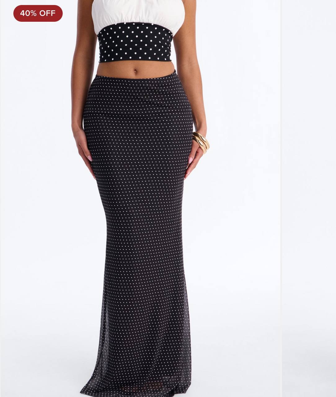 Madeline Polka Dot Mermaid Mesh Maxi Skirt Black/White