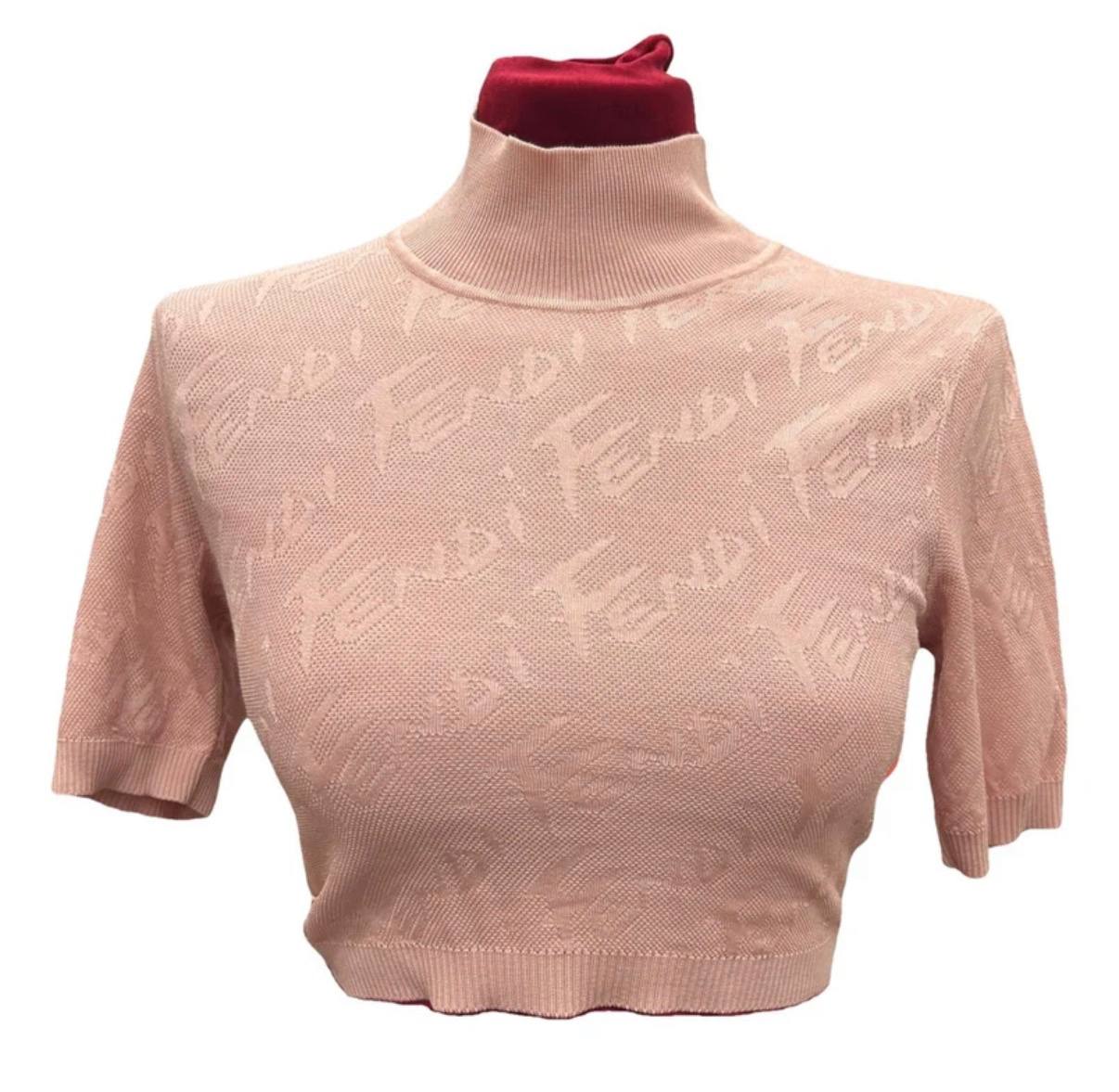 Fendi Pink Logo Knit Top