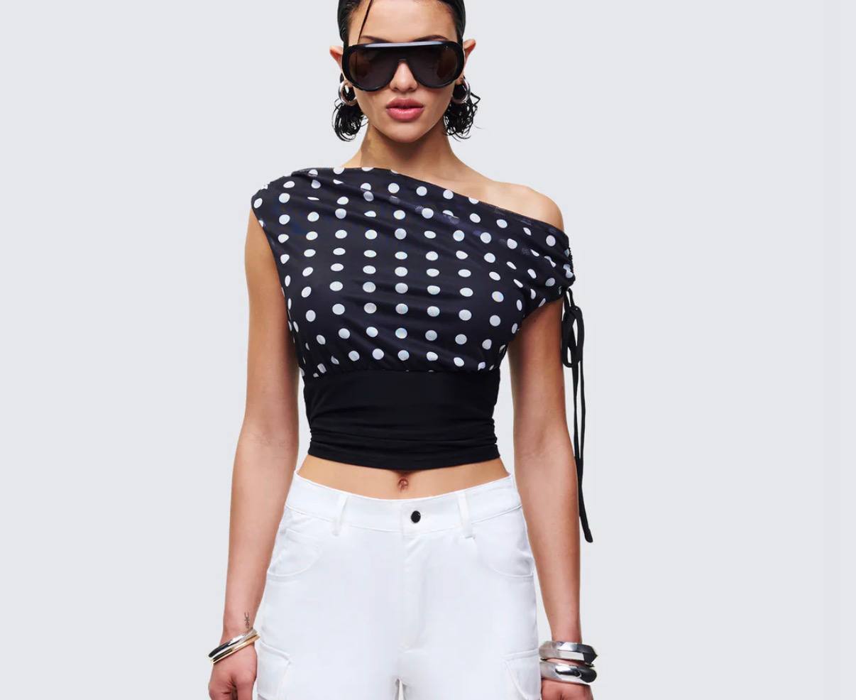 Ariana Black Polka Mesh Top