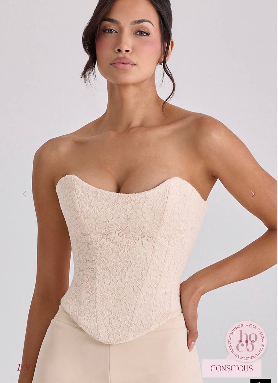 Larra Vintage Ivory Strapless Lace Corset Top