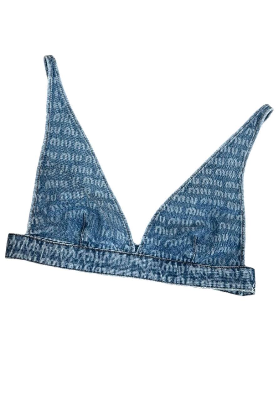 Miu Miu Denim Logo Bralette Top