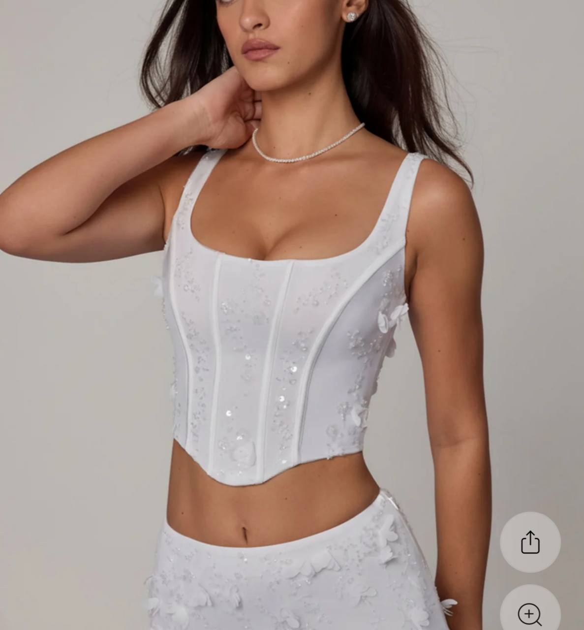 Letitia Embellished Lace-Up Corset Top White